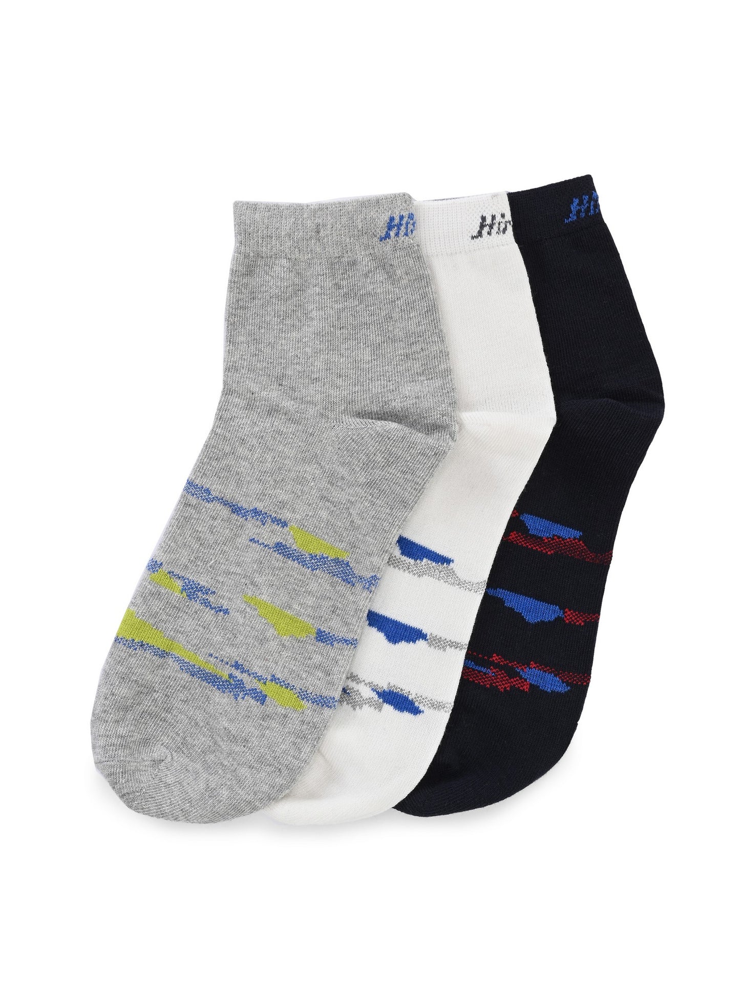 Hirolas Cotton Anti-Odour Breathable Antibacterial cushioned Gym, Sports, Running Ankle length Socks for Men (Free Size) | Made with 100% Combed Cotton and Spandex (Navy, Light Grey, White) - Pack of 3 socks