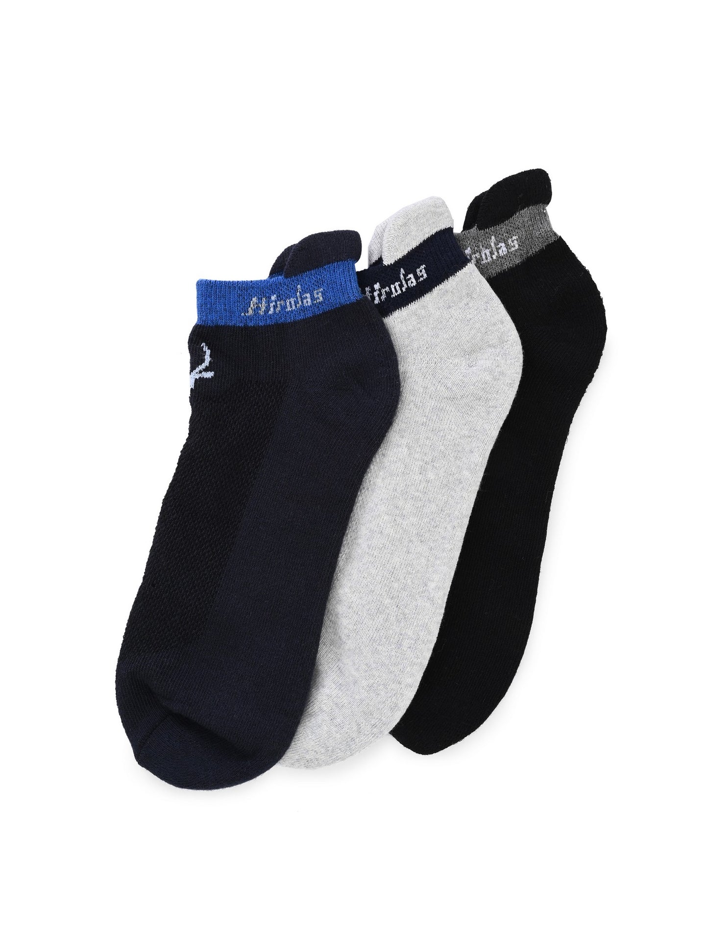 Hirolas thick cotton Half Terry cushioned Anti-Odour Breathable Antibacterial Gym, Running, Performance Athletic Running Ankle length Sports Socks for Men (Free Size) | Made with 100% Combed Cotton and Spandex (Black, Navy, White) - Pack of 3 socks