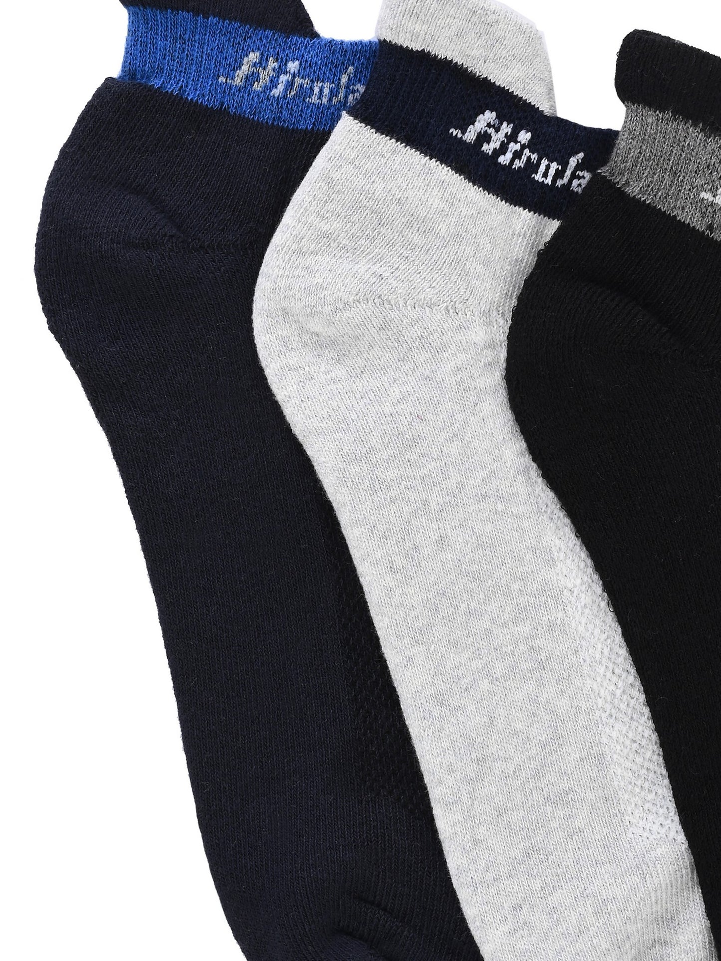Hirolas thick cotton Half Terry cushioned Anti-Odour Breathable Antibacterial Gym, Running, Performance Athletic Running Ankle length Sports Socks for Men (Free Size) | Made with 100% Combed Cotton and Spandex (Black, Navy, White) - Pack of 3 socks