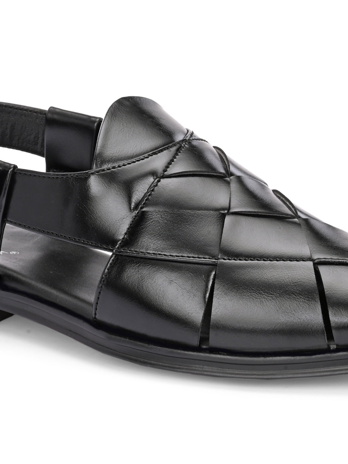 Hirolas Men's Peshawari Shoe Style Vegan Leather Roman Ethnic Sandal | Premium Party Wear - Black