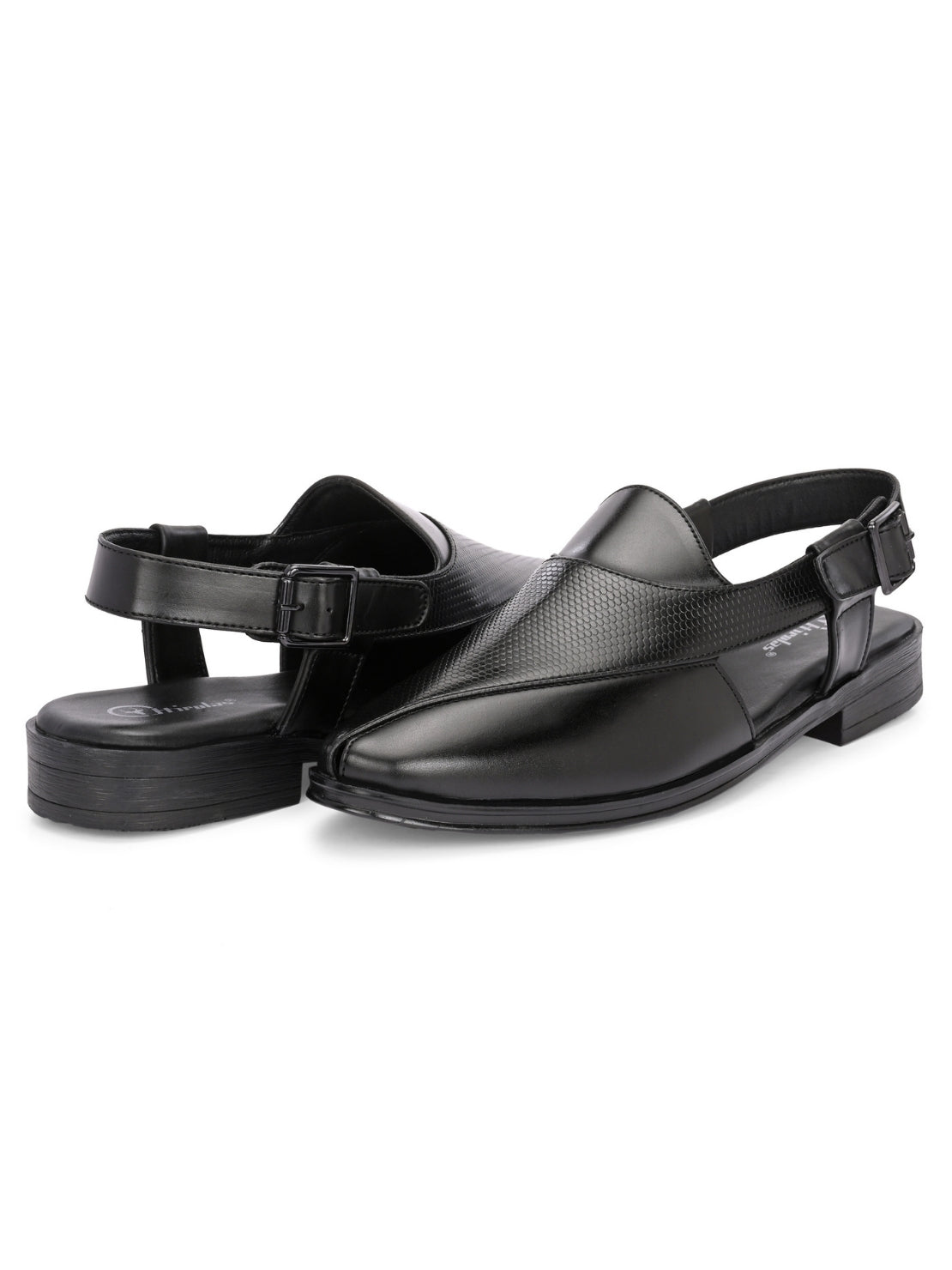 Hirolas Men's Peshawari Shoe Style Vegan Leather Roman Ethnic Sandal | Premium Party Wear - Black
