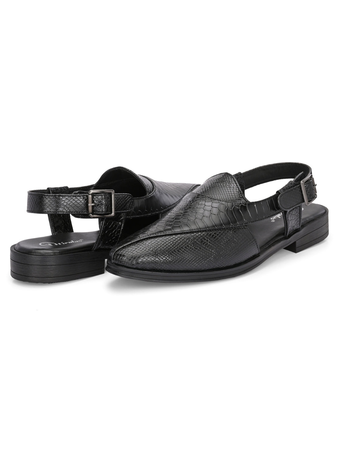 Hirolas Men's Peshawari Shoe Style Vegan Leather Roman Ethnic Sandal | Premium Party Wear - Black