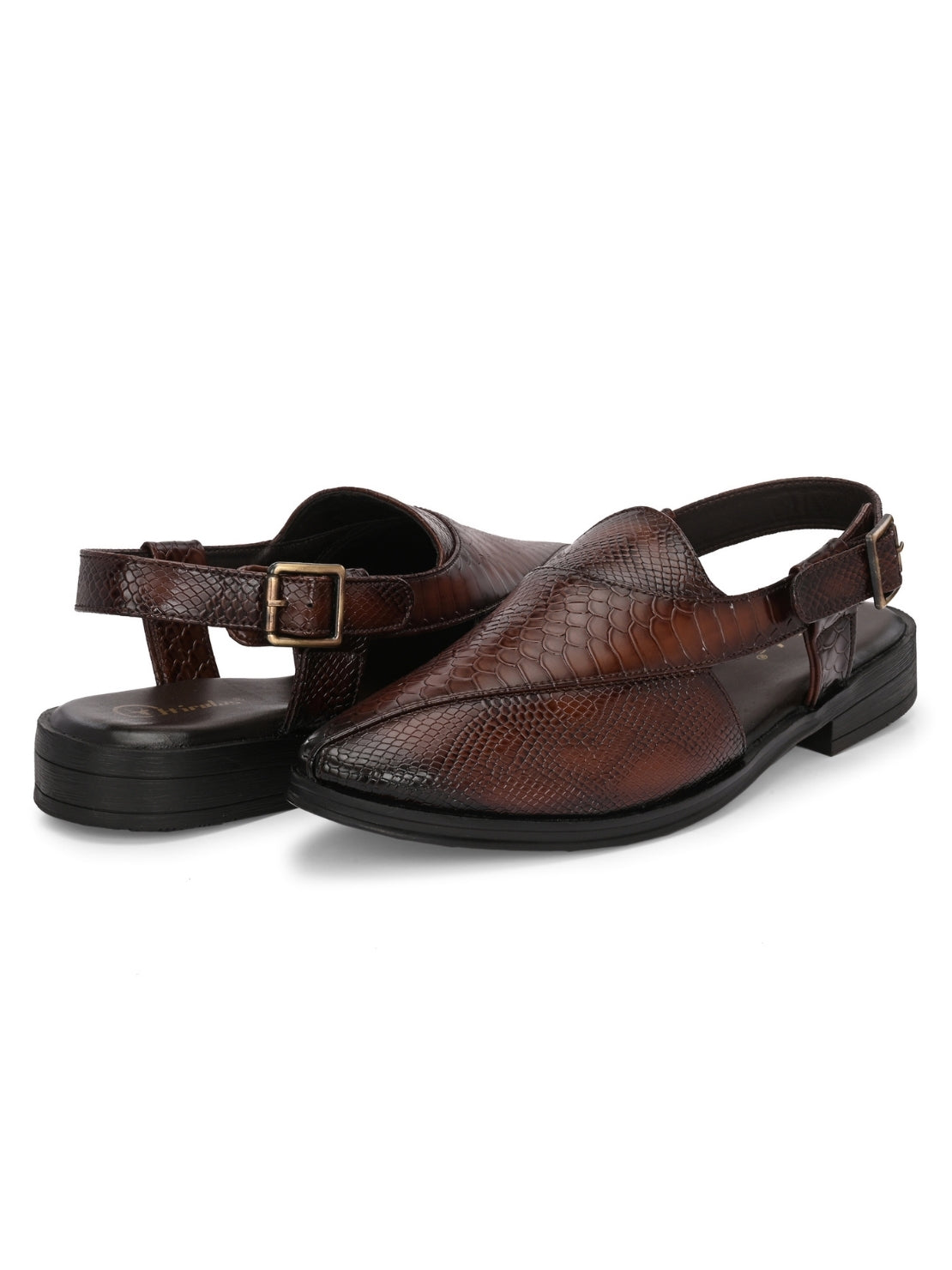 Hirolas Men's Peshawari Shoe Style Vegan Leather Roman Ethnic Sandal | Premium Party Wear - Brown