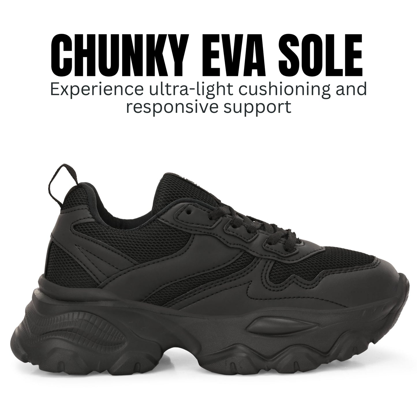 Hirolas women Chunky Mesh & Synthetic Black Sports_Shoes