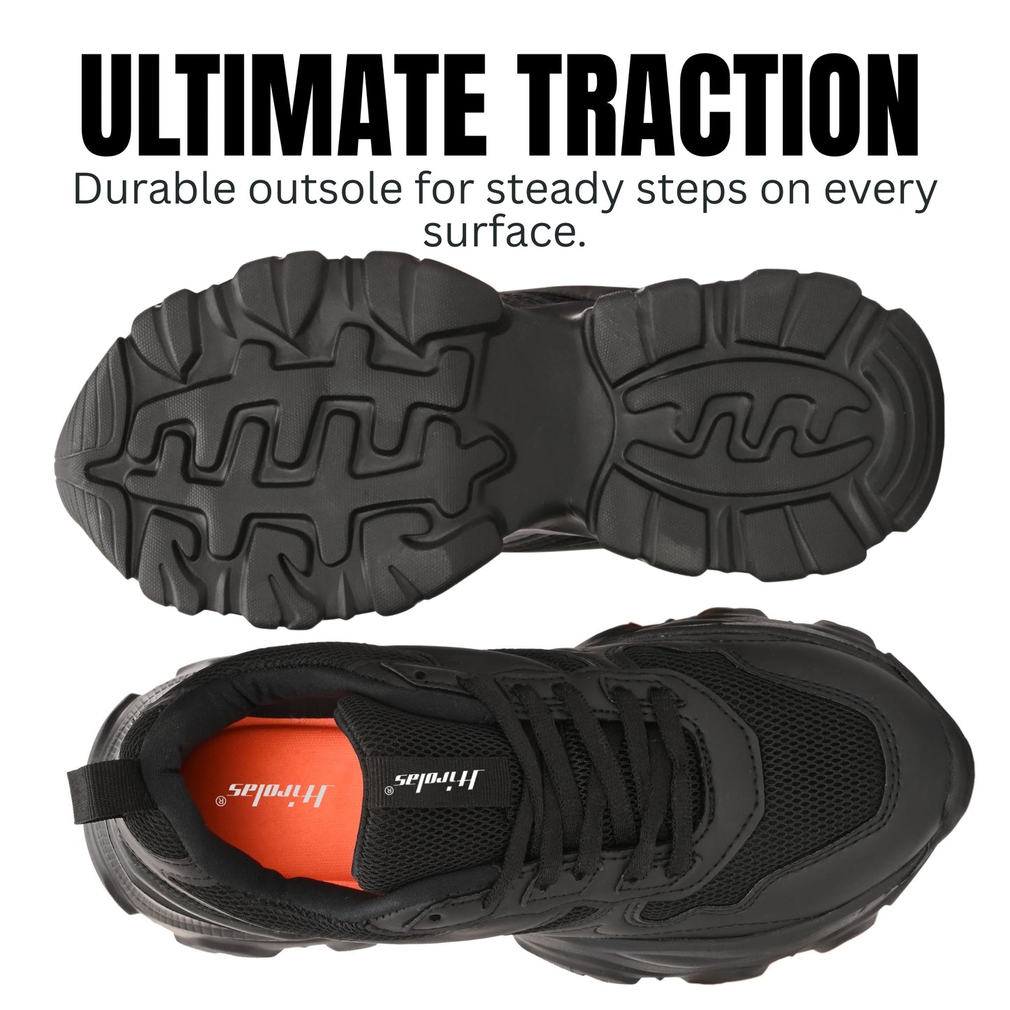Hirolas women Chunky Mesh & Synthetic Black Sports_Shoes