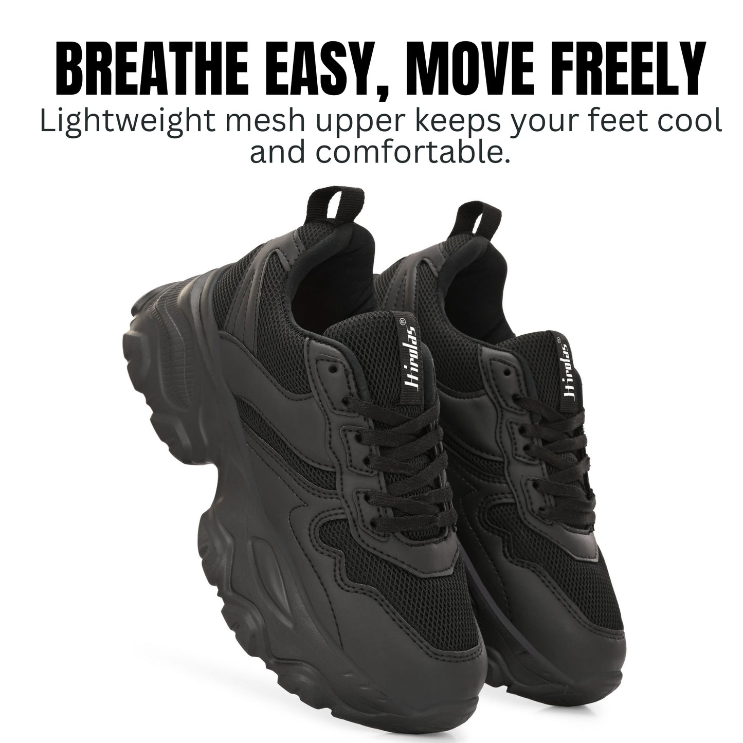 Hirolas women Chunky Mesh & Synthetic Black Sports_Shoes