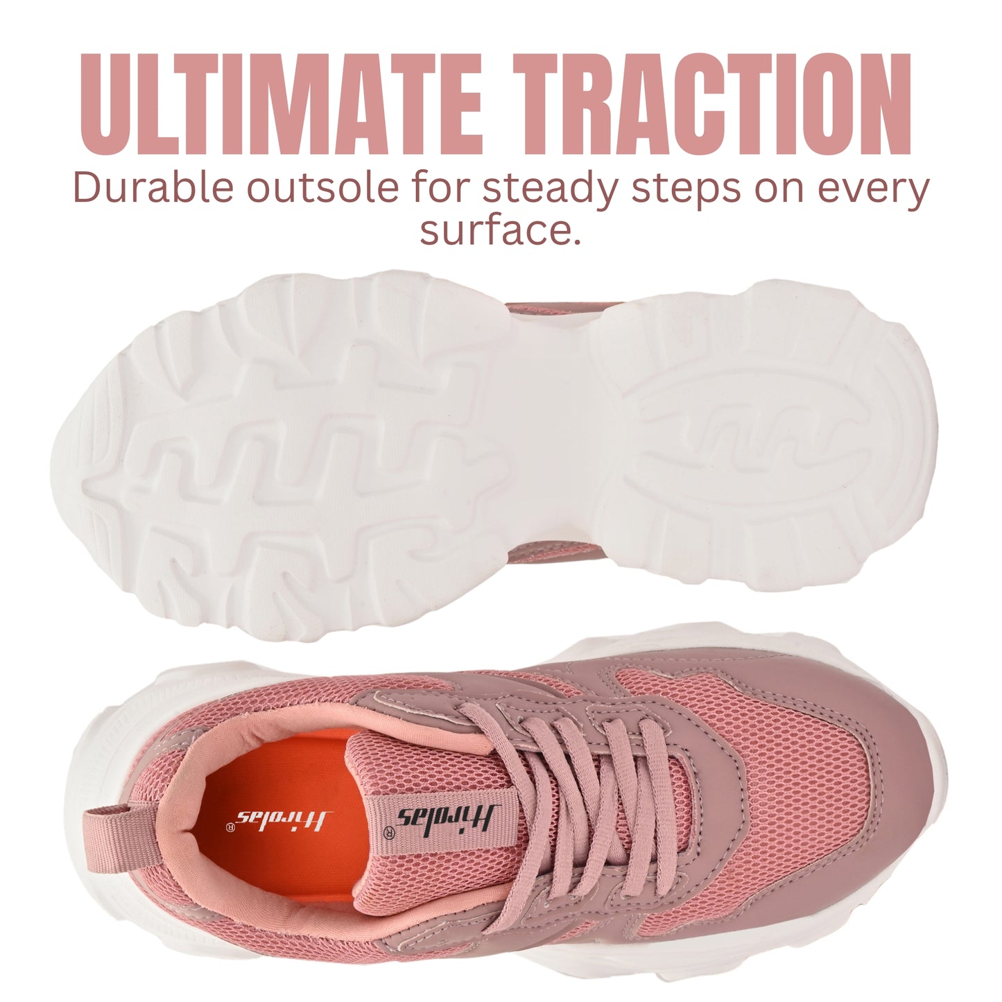 Hirolas women Chunky Mesh & Synthetic Pink Sports_Shoes