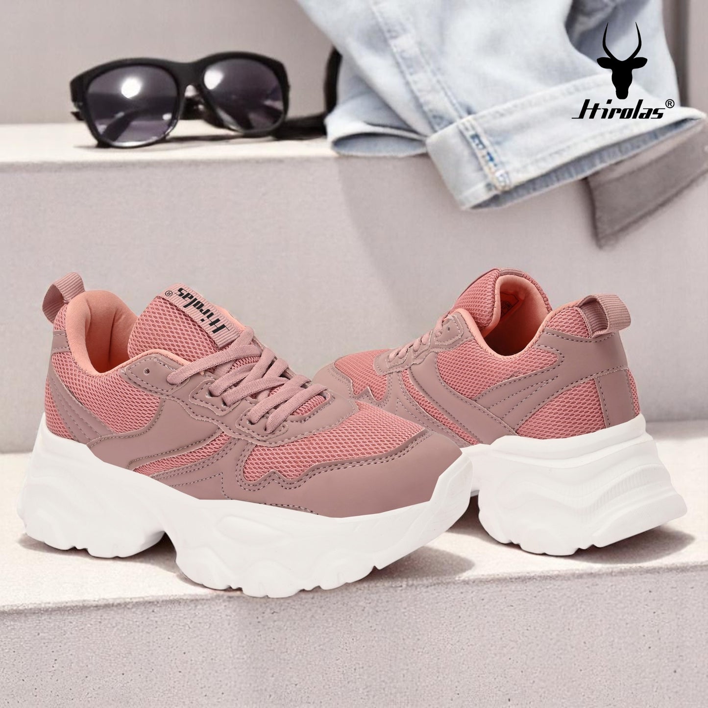 Hirolas women Chunky Mesh & Synthetic Pink Sports_Shoes