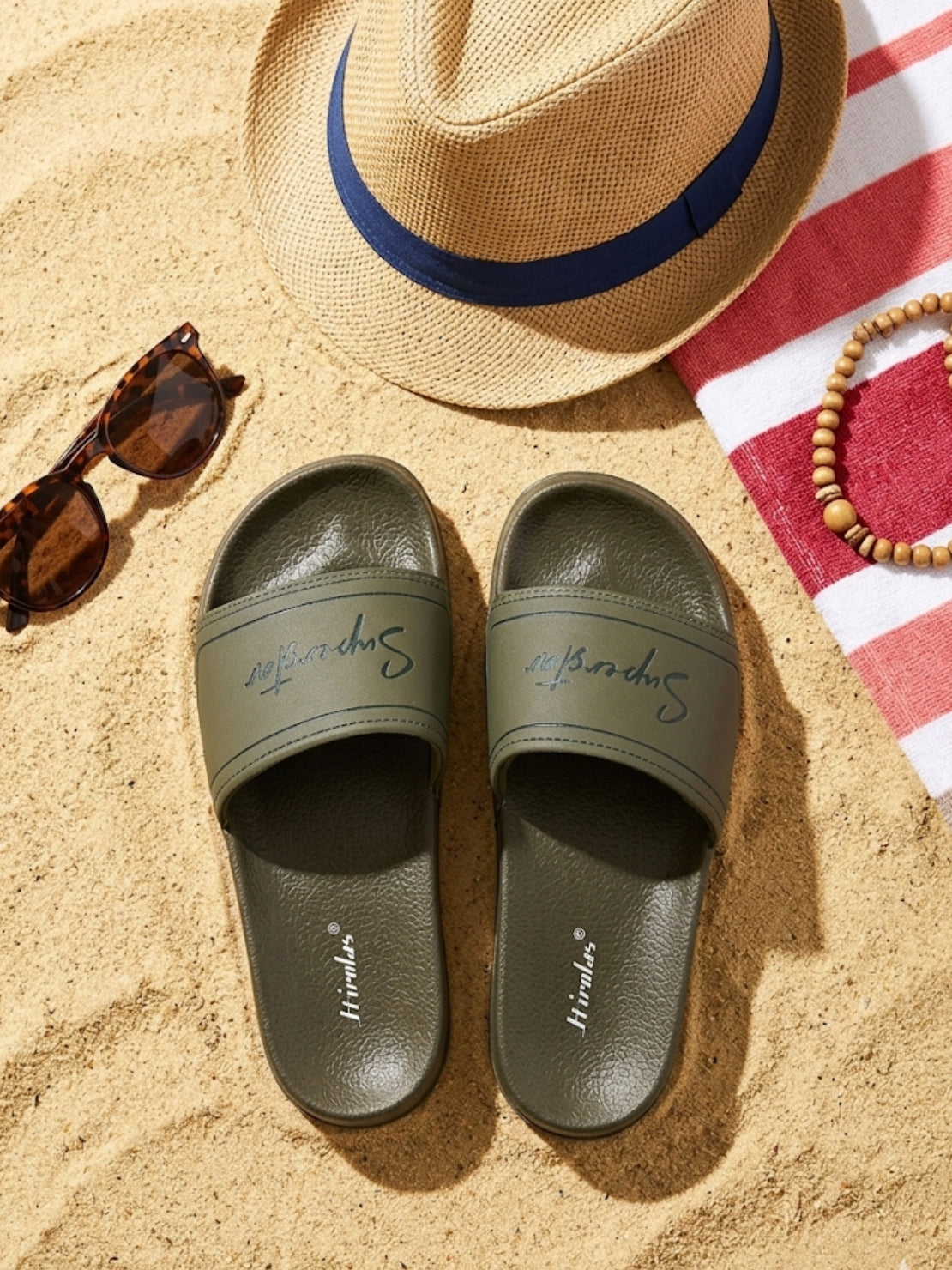 Hirolas CloudStep Olive Slides for Men's | Lightweight EVA Sole | Cushioned Comfort | Indoor Outdoor Slippers