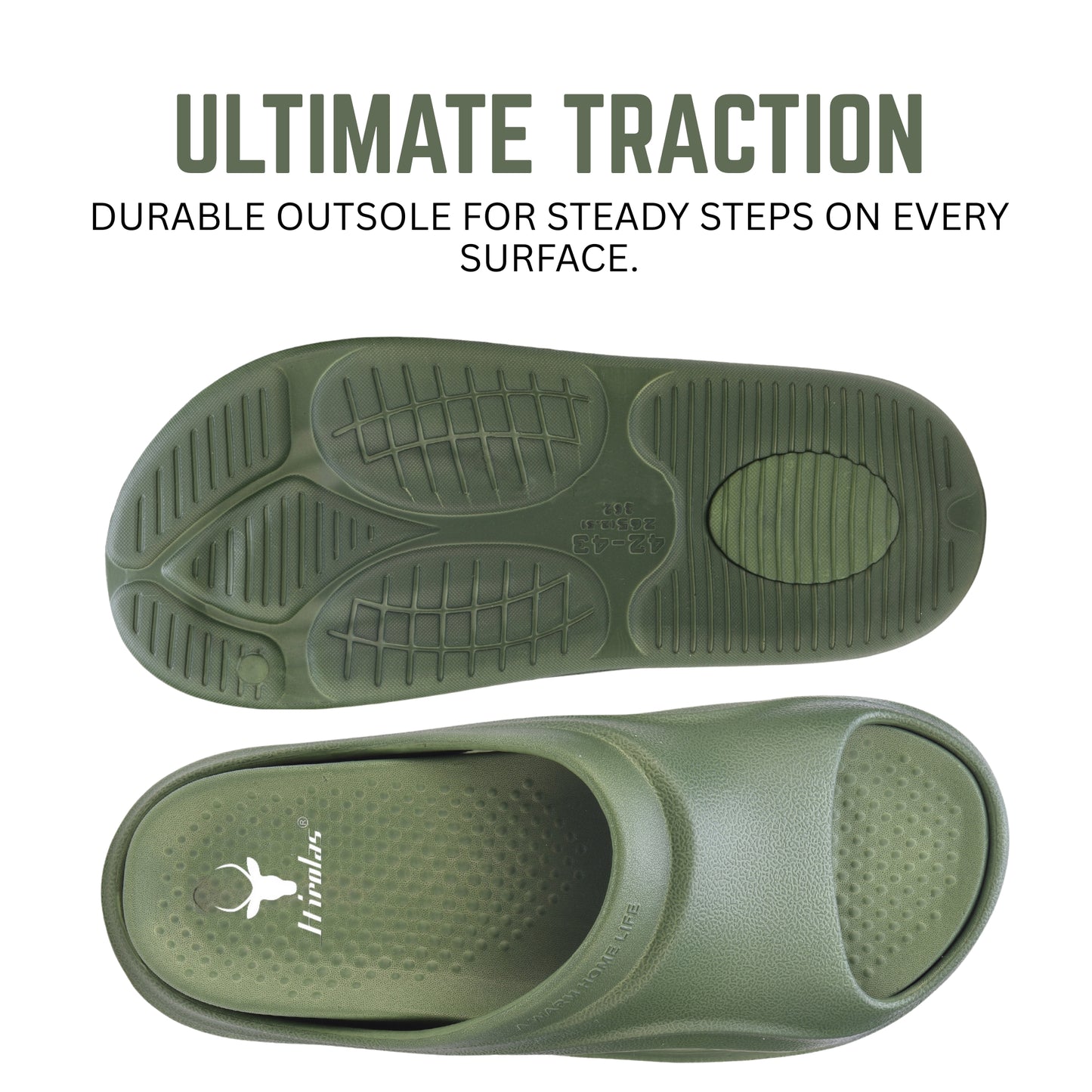 Hirolas Men’s EVA Sliders with Detachable Insole – Lightweight, Washable & Stylish Flip-Flops HROSL04GRN