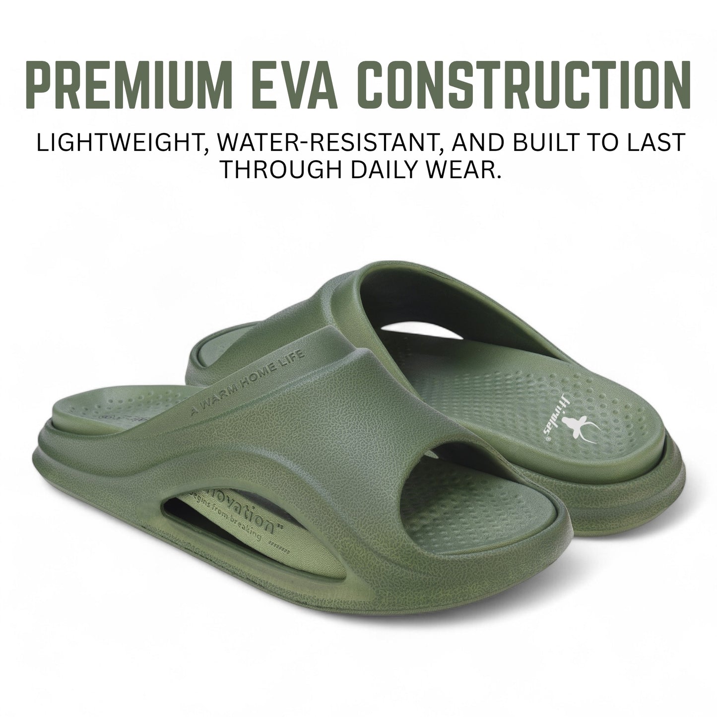 Hirolas Men’s EVA Sliders with Detachable Insole – Lightweight, Washable & Stylish Flip-Flops HROSL04GRN