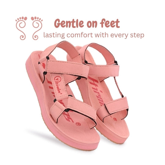 Hirolas EVA Sandals for Women Cushioned Sole with TPR Base Waterproof Sports Floater with Adjustable Velcro Straps - Pink