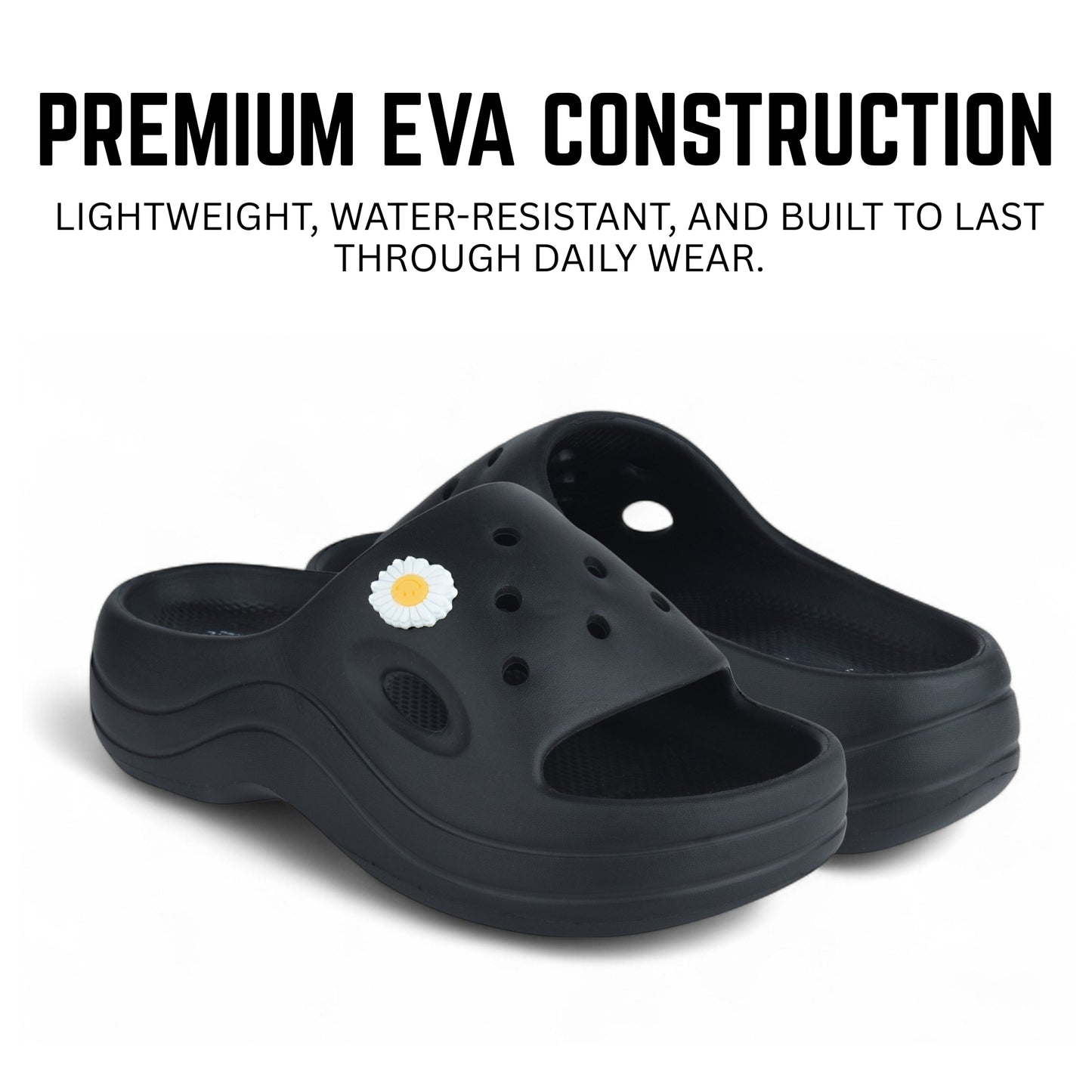 Hirolas Women Flatform EVA Sliders – Cushioned, Stylish & Water-Friendly Flip_Flops HROWSL05BLK