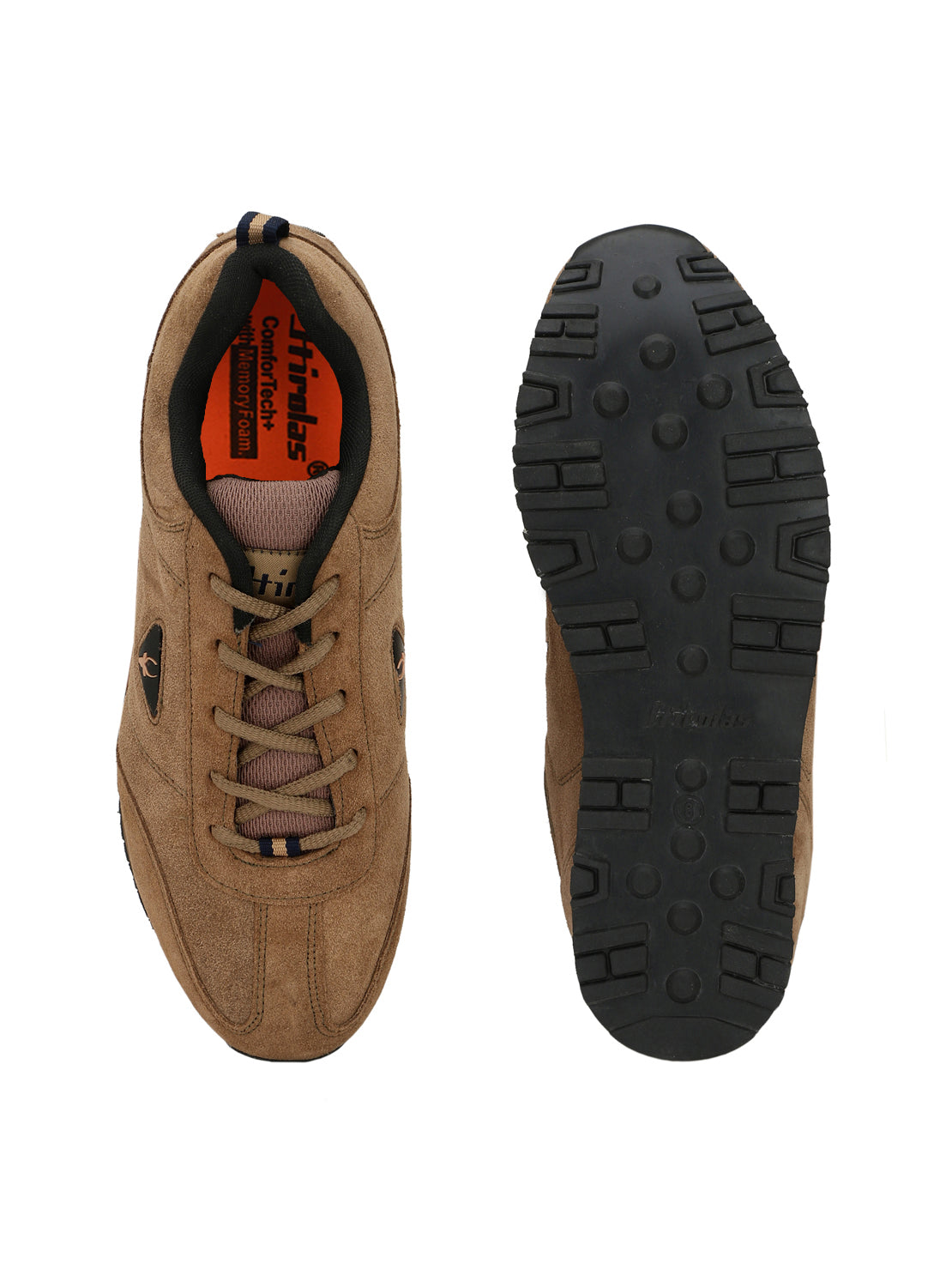 Hirolas® Men's Multisports Shock Absorbing Walking Running Fitness Athletic Training Gym Camel Lace Up Sneaker Sport Shoes (HRL2014CHK)