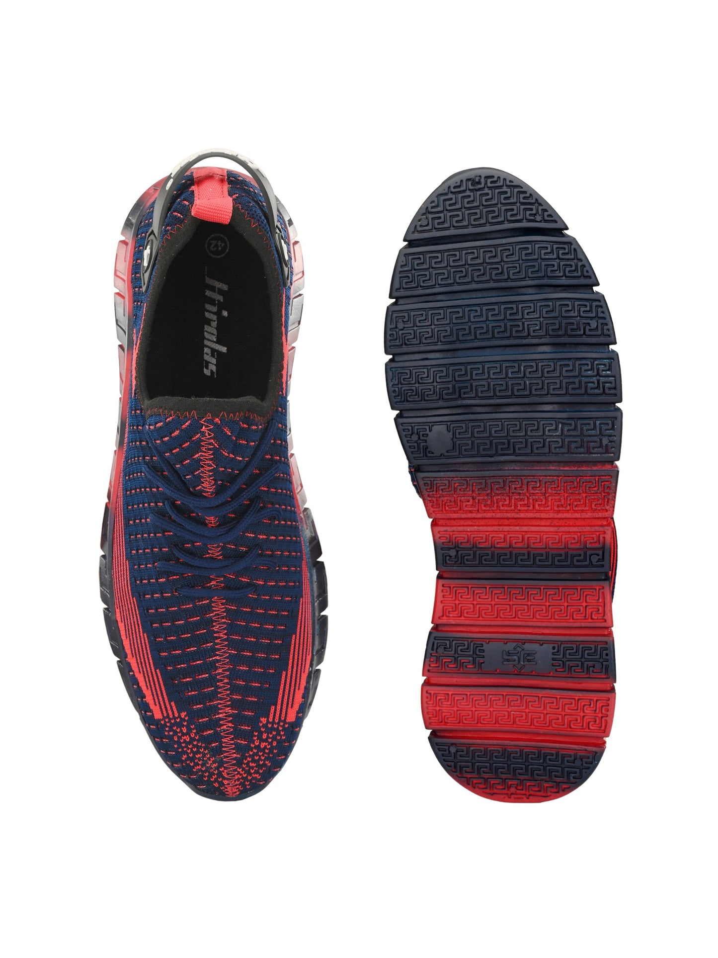 Hirolas® Men's Blue/Red Knitted Athleisure Lace Up Sport Shoes (HRL2015BLU)