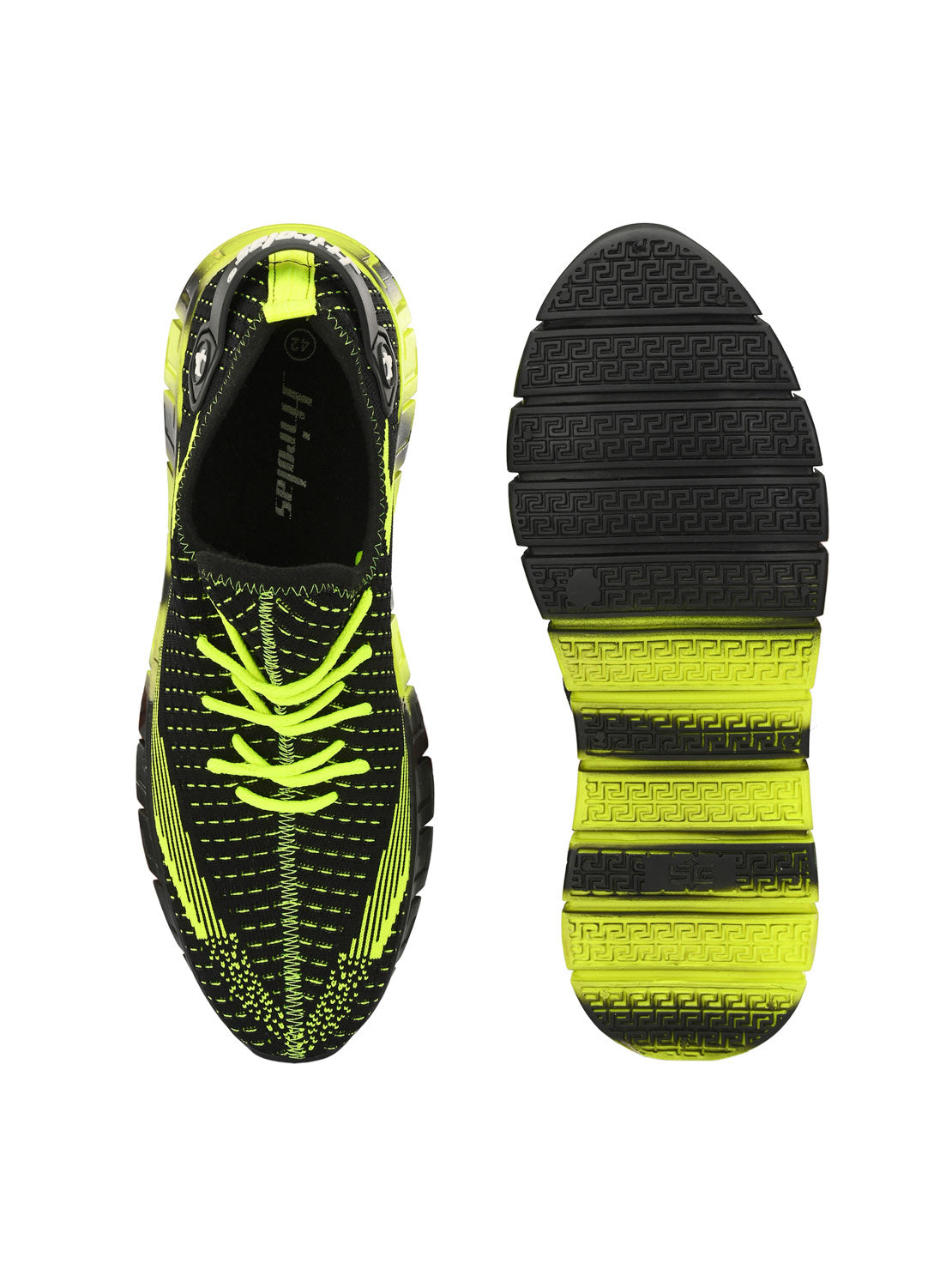 Hirolas® Men's Black/Green Knitted Athleisure Lace Up Sport Shoes (HRL2015GRN)