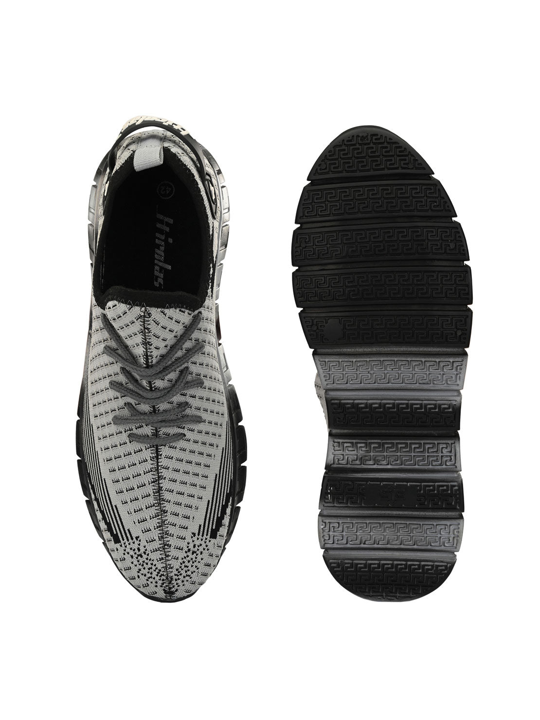 Hirolas® Men's Grey/Black Knitted Athleisure Lace Up Sport Shoes (HRL2015GRY)