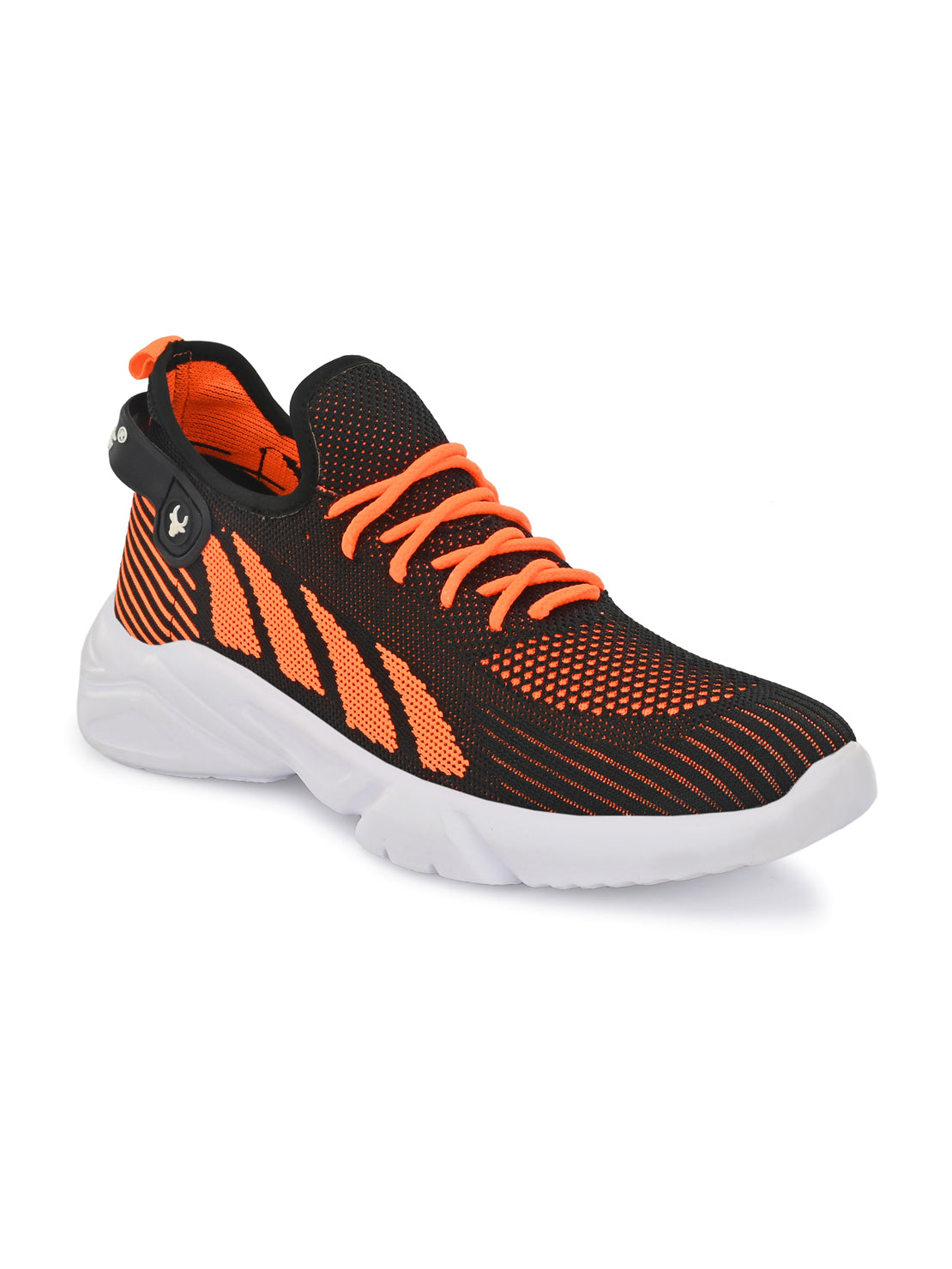 Hirolas® Men's Black/Orange Knitted Athleisure Lace Up Sport Shoes (HRL2016BLO)