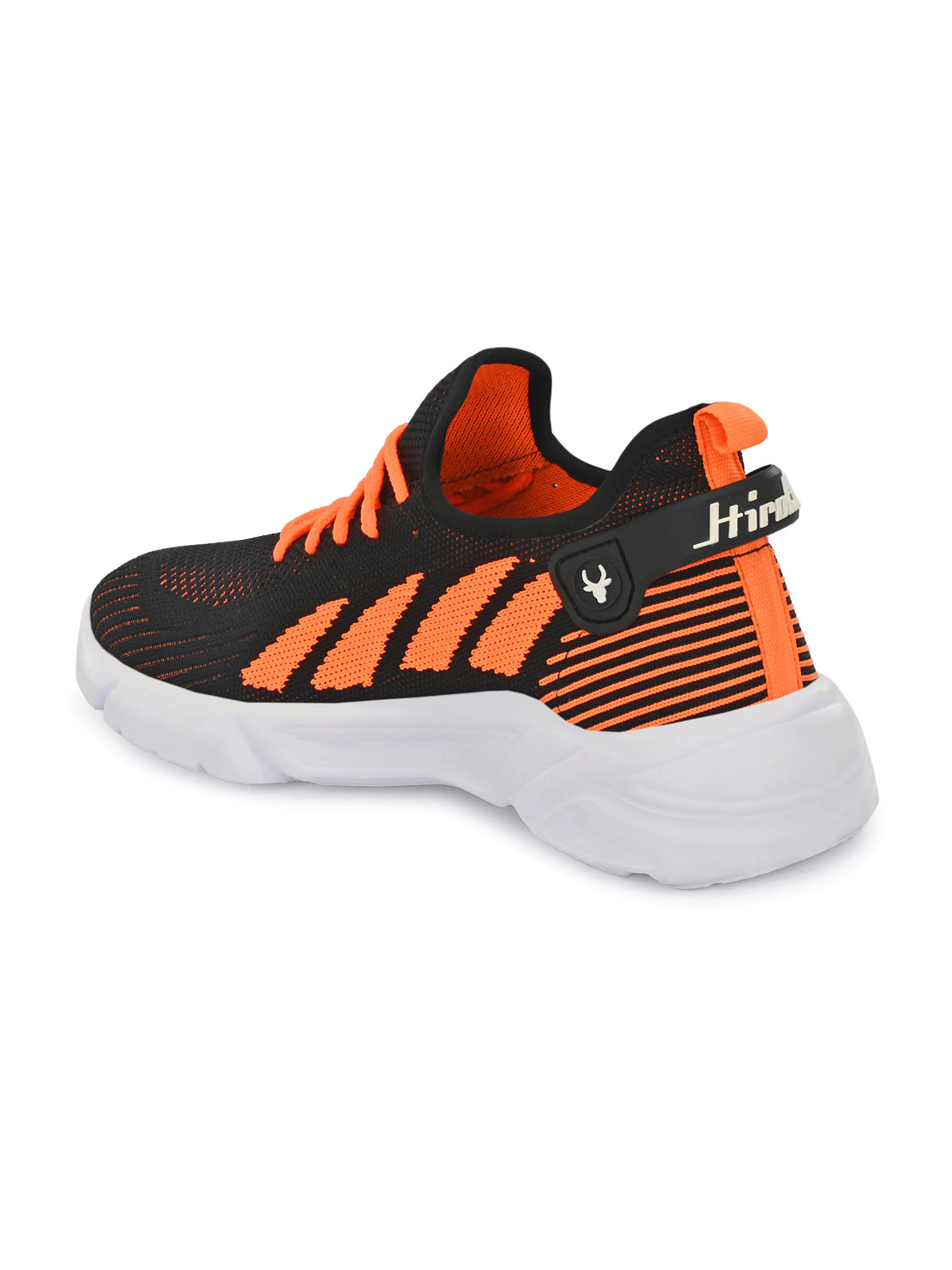 Hirolas® Men's Black/Orange Knitted Athleisure Lace Up Sport Shoes (HRL2016BLO)