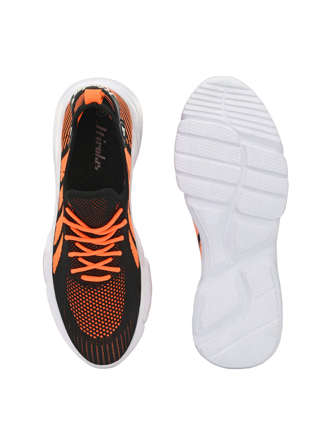 Hirolas® Men's Black/Orange Knitted Athleisure Lace Up Sport Shoes (HRL2016BLO)