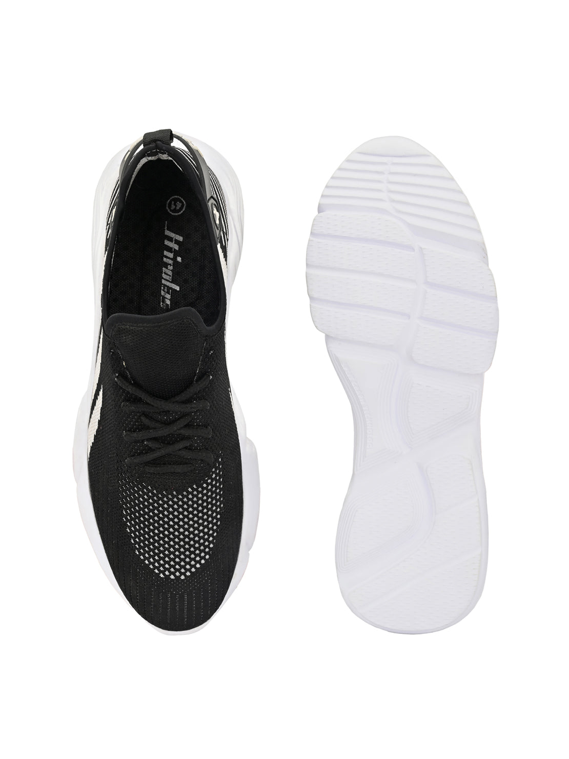 Hirolas® Men's Black/White Knitted Athleisure Lace Up Sport Shoes (HRL2016BLW)