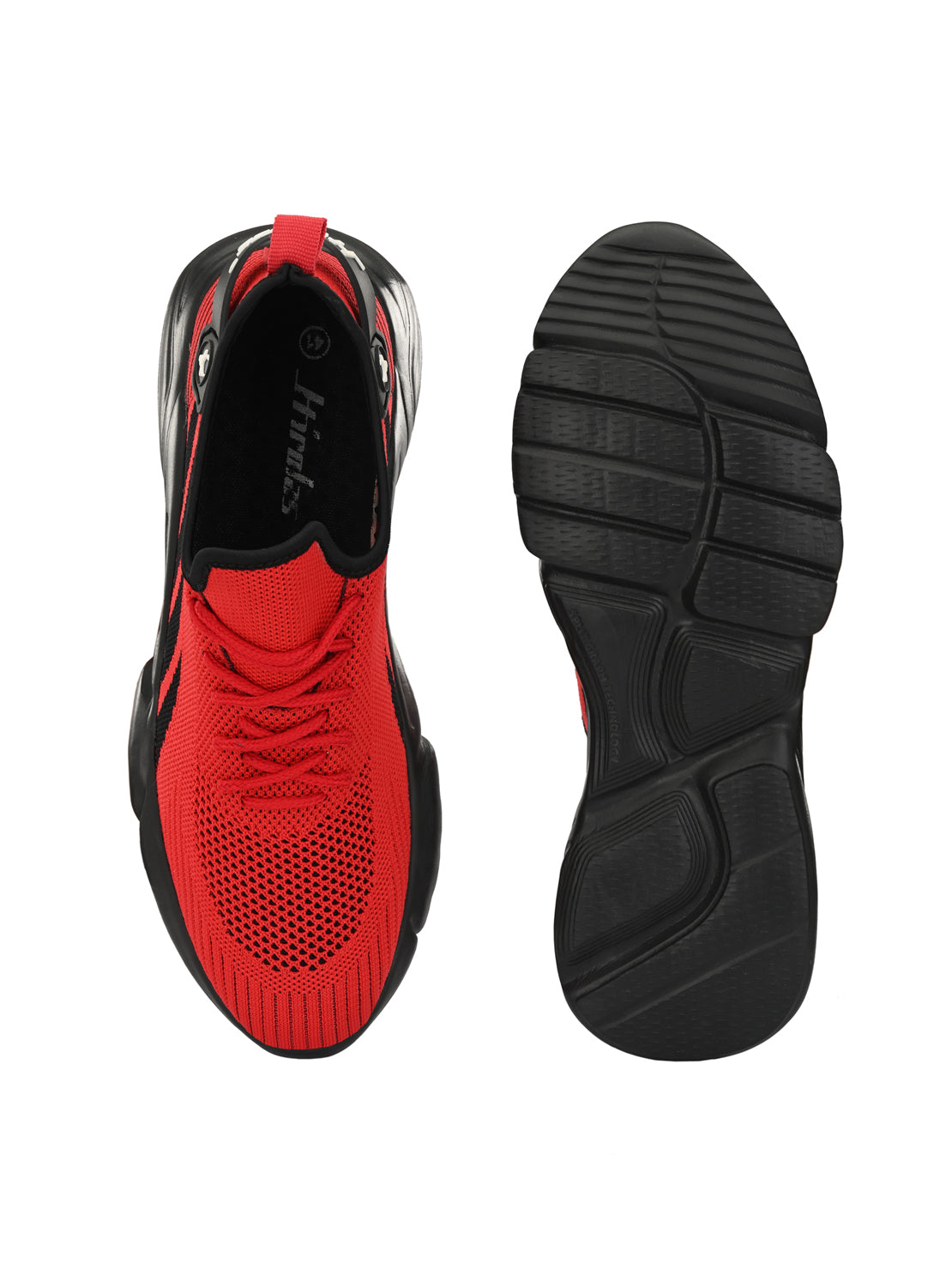 Hirolas® Men's Red/Black Knitted Athleisure Lace Up Sport Shoes (HRL2016RDB)