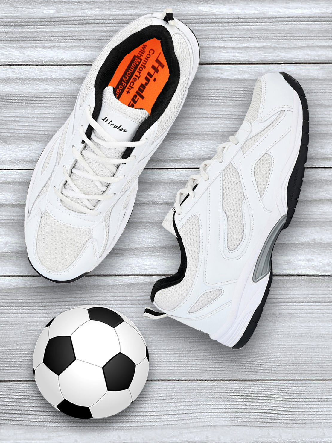 Hirolas® Men's Multisports Shock Absorbing Walking Running Fitness Athletic Training Gym White Lace Up Sport Shoes (HRL2018W)