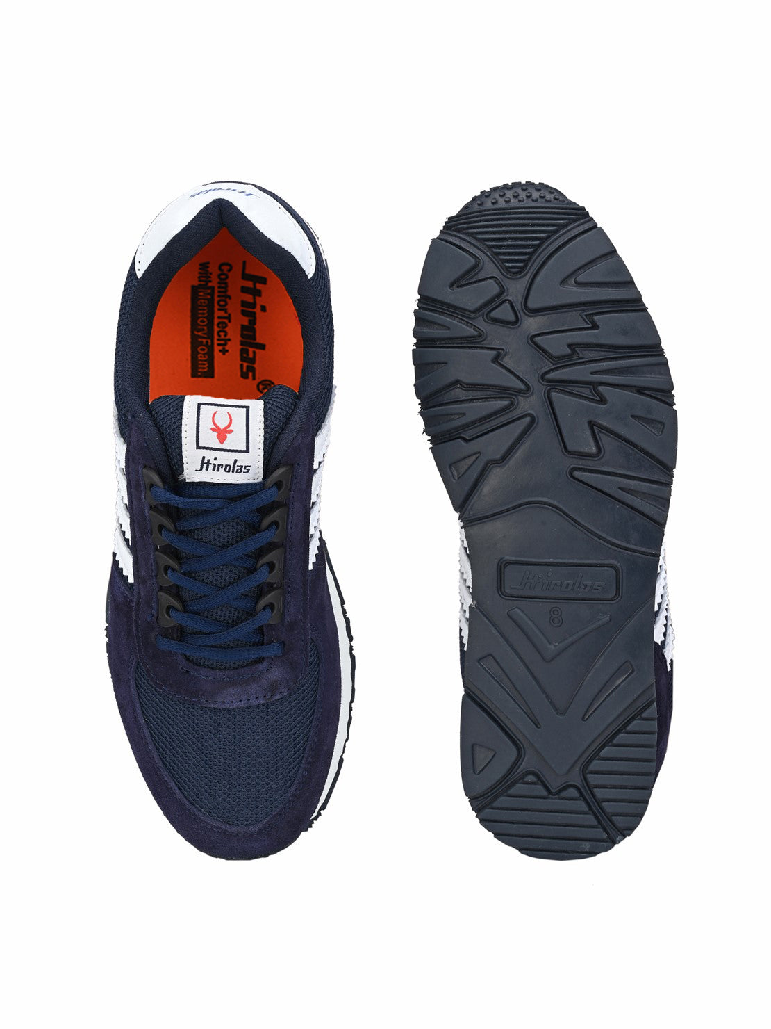 Hirolas® Men's Multisports Shock Absorbing Walking Running Fitness Athletic Training Gym Blue Leather Lace Up Sneaker Sport Shoes (HRL2069BLW)