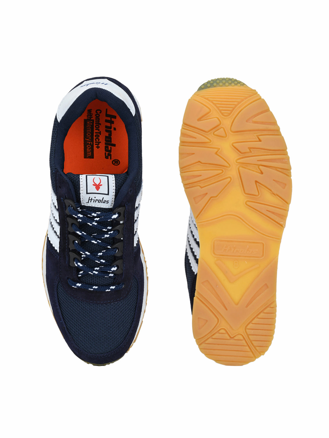 Hirolas® Men's Multisports Shock Absorbing Walking Running Fitness Athletic Training Gym Blue Leather Lace Up Sneaker Sport Shoes (HRL2069BWH)