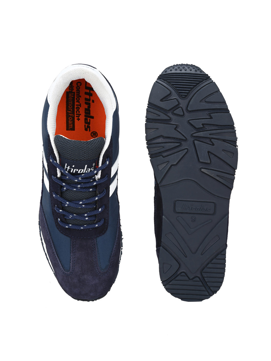 Hirolas® Men's Multisports Shock Absorbing Walking Running Fitness Athletic Training Gym Blue Leather Lace Up Sneaker Sport Shoes (HRL2072BLU)