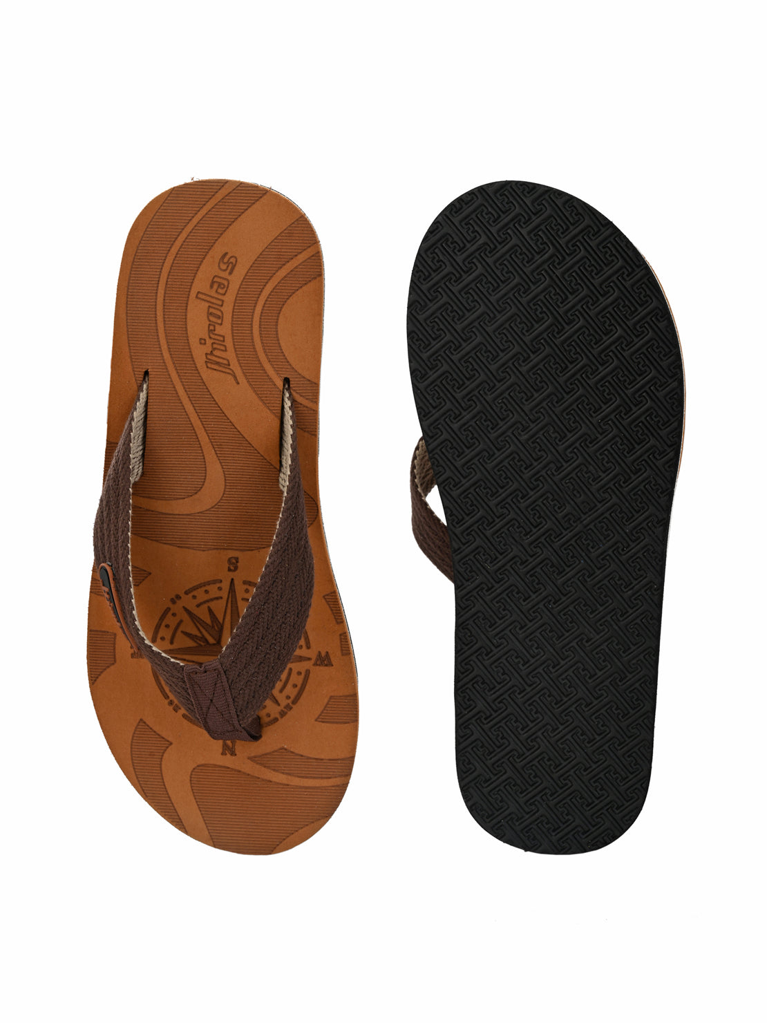 Hirolas® Men's Tan Fabrication Laser Design Flip-Flops (HROFF15TAN)