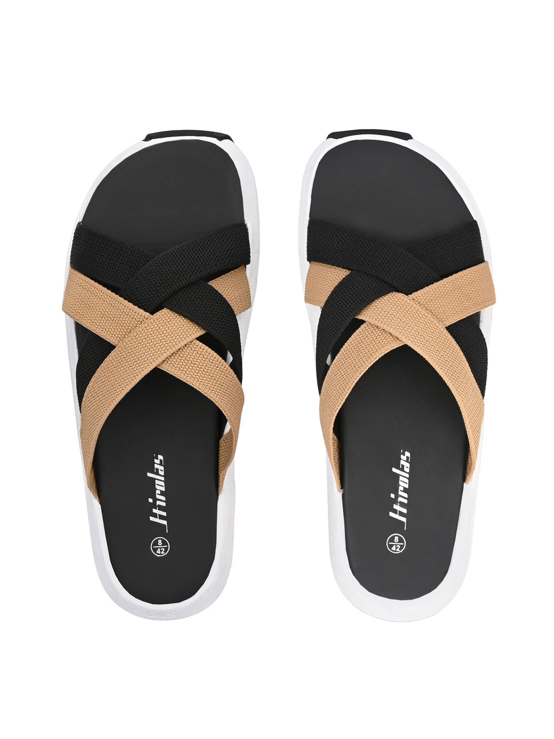 Hirolas® Men's Black Fabric Strappy Slider Slippers (HROFF29BLT)