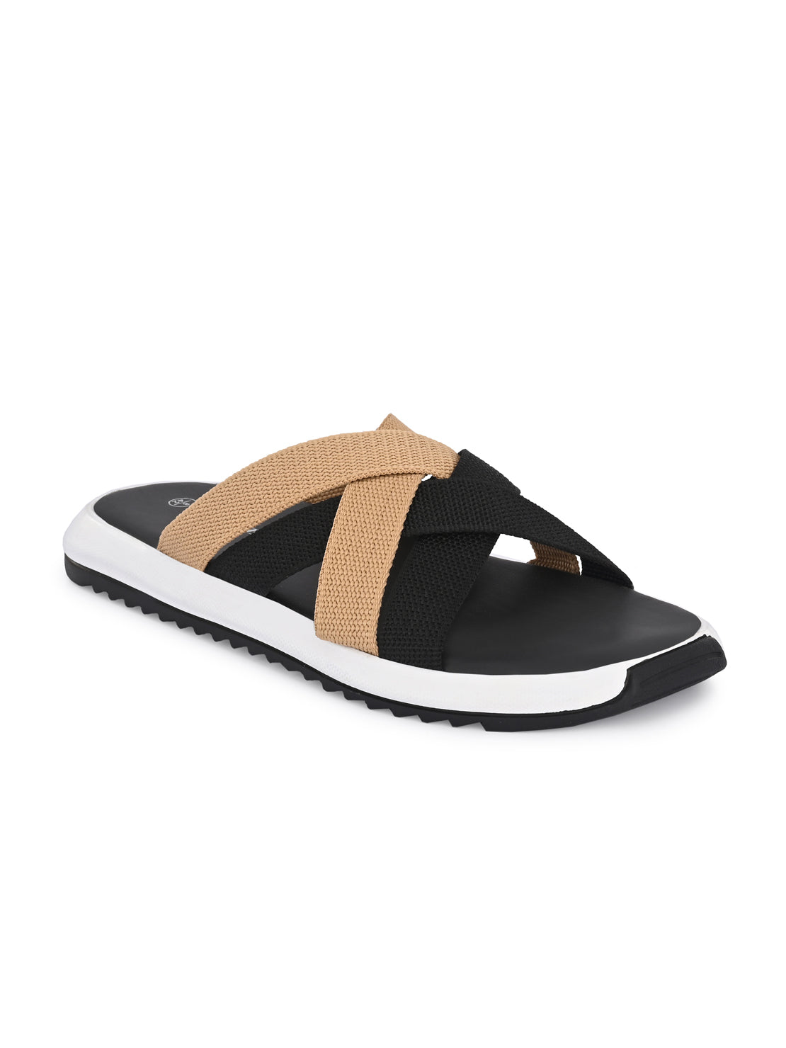 Hirolas® Men's Black Fabric Strappy Slider Slippers (HROFF29BLT)