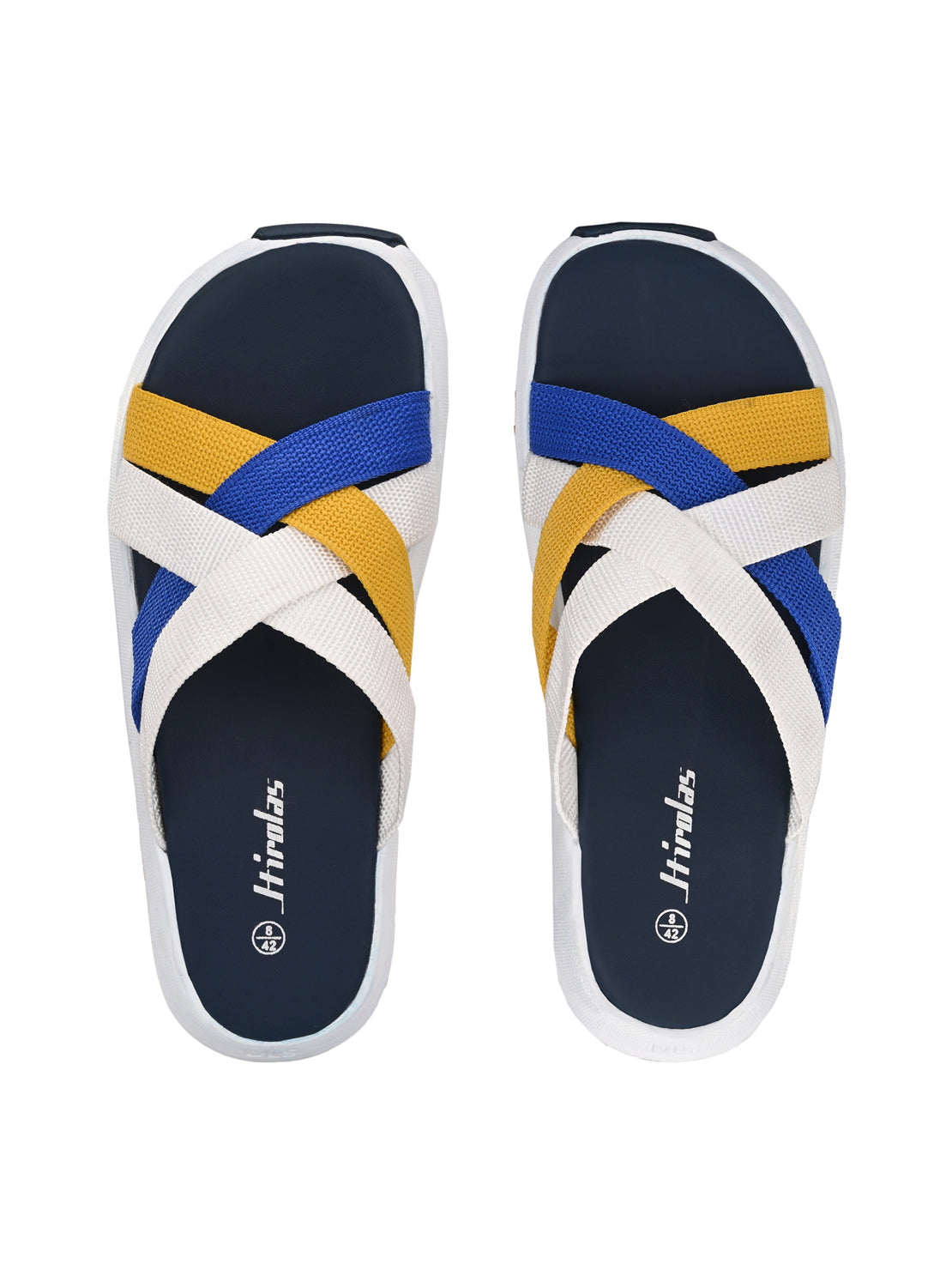 Hirolas® Men's Blue Fabric Strappy Slider Slippers (HROFF29BLW)