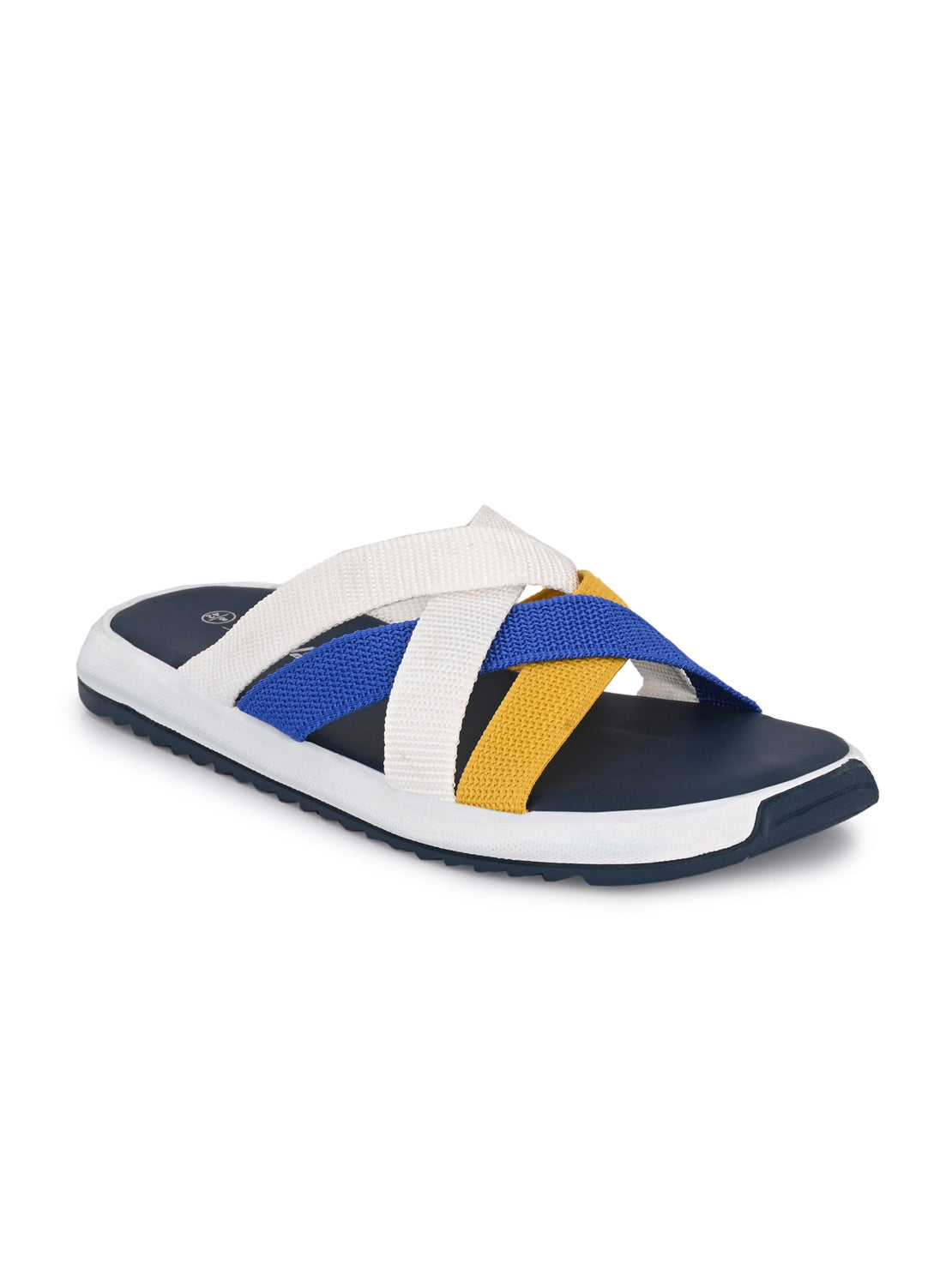 Hirolas® Men's Blue Fabric Strappy Slider Slippers (HROFF29BLW)