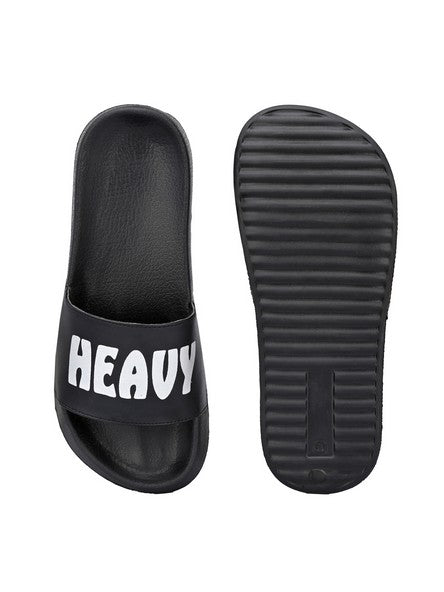 Hirolas® Men's Black Printed Slider Flip-Flops (HROMSL01BLK)