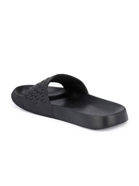 Hirolas® Men's Black Weaved Slider Flip-Flops (HROMSL02BLK)