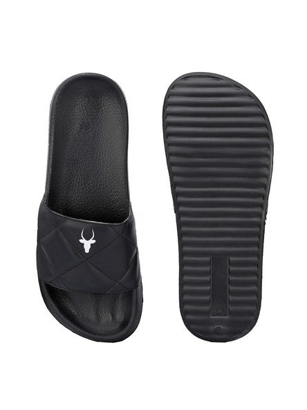 Hirolas® Men's Black Quilted Slider Flip-Flops (HROMSL04BLK)