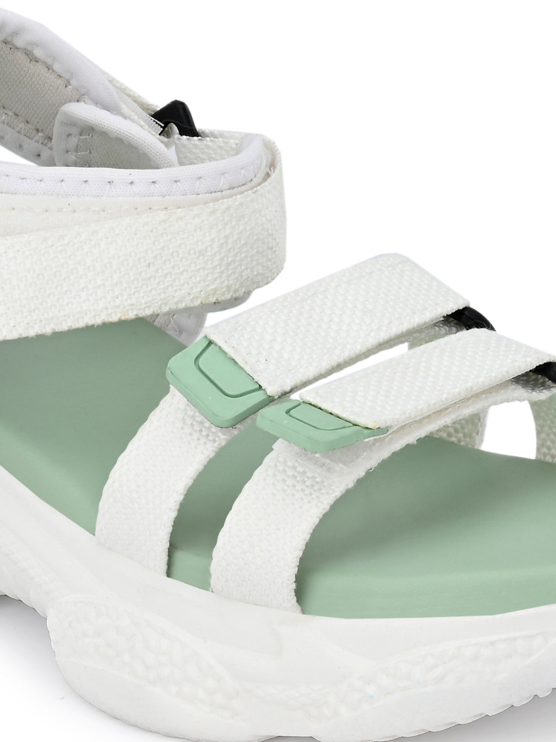 Hirolas® Women White/SeaGreen Fabric Sports _Sandals (HROWSL02SGW)