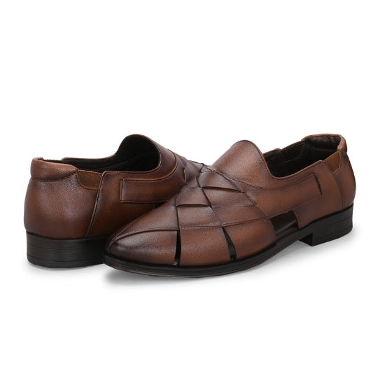 Hirolas Men's Peshawari Shoe Style Vegan Leather Roman Ethnic Sandal | Premium Party Wear - Brown