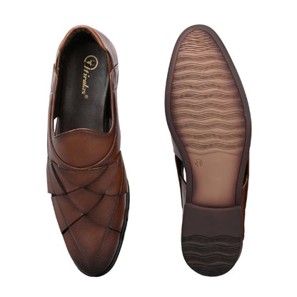 Hirolas Men's Peshawari Shoe Style Vegan Leather Roman Ethnic Sandal | Premium Party Wear - Brown
