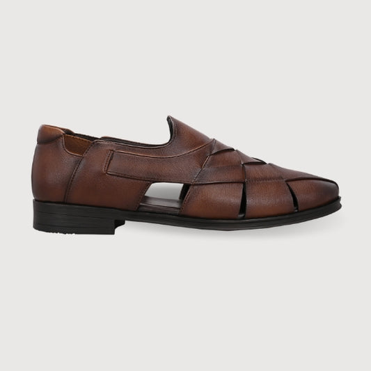Hirolas Men's Peshawari Shoe Style Vegan Leather Roman Ethnic Sandal | Premium Party Wear - Brown