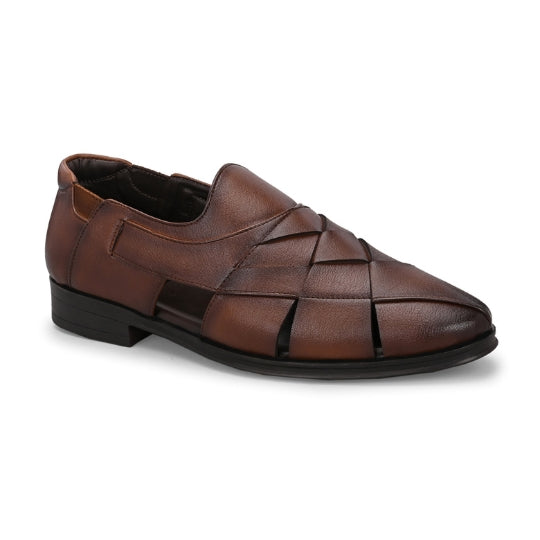 Hirolas Men's Peshawari Shoe Style Vegan Leather Roman Ethnic Sandal | Premium Party Wear - Brown