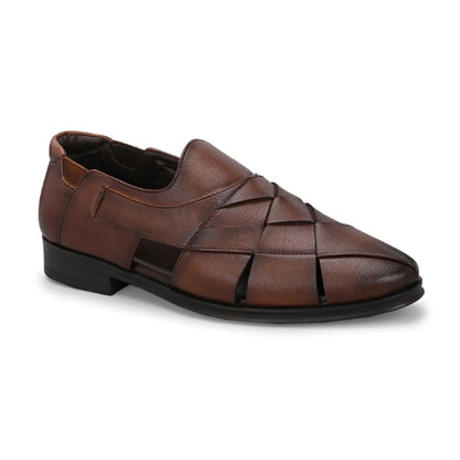 Hirolas Men's Peshawari Shoe Style Vegan Leather Roman Ethnic Sandal | Premium Party Wear - Brown