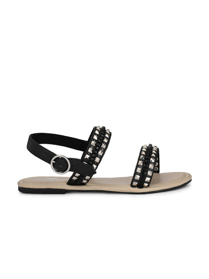 Aady Austin Women Black Studed Open Toe Flats Sandals (AUSF19010)