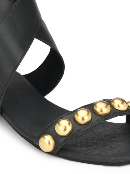 Aady Austin Women Black Studed Open Toe Flats Sandals (AUSF19017)