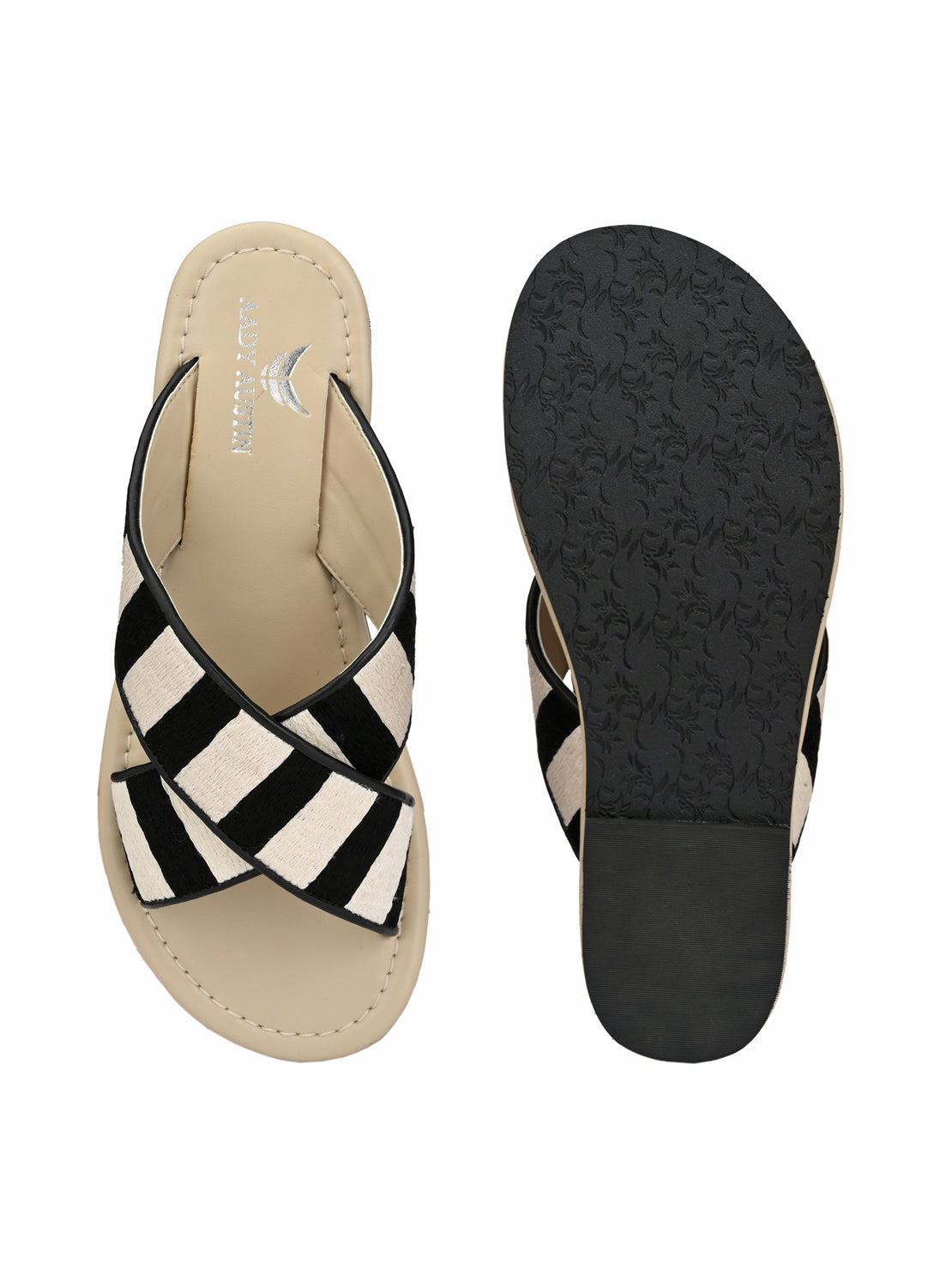 Aady Austin Women Black/White Open Toe Flats (AUSF19024)