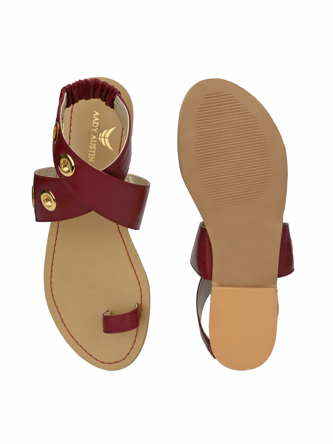 Aady Austin Women Maroon Open Toe Elastic Strap Flats Sandals (AUSF19036)