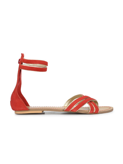Aady Austin Women Red Open Toe Zip closure Flats Sandals (AUSF19037)