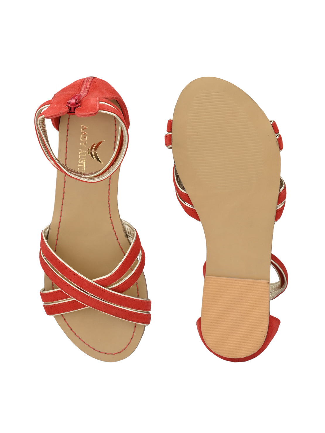 Aady Austin Women Red Open Toe Zip closure Flats Sandals (AUSF19037)
